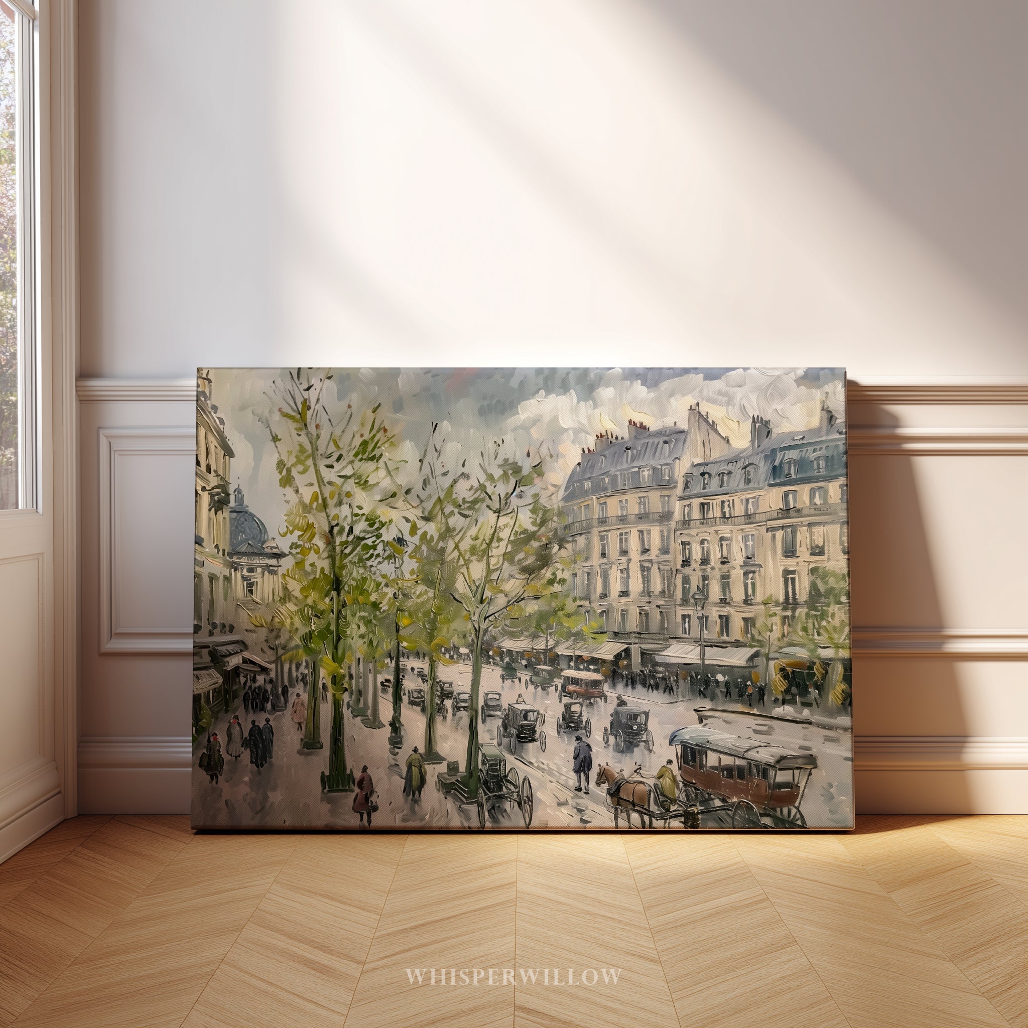 Paris Street Scene Canvas Wall Art | Vintage Horse Carriage Print | 1880s European Architecture