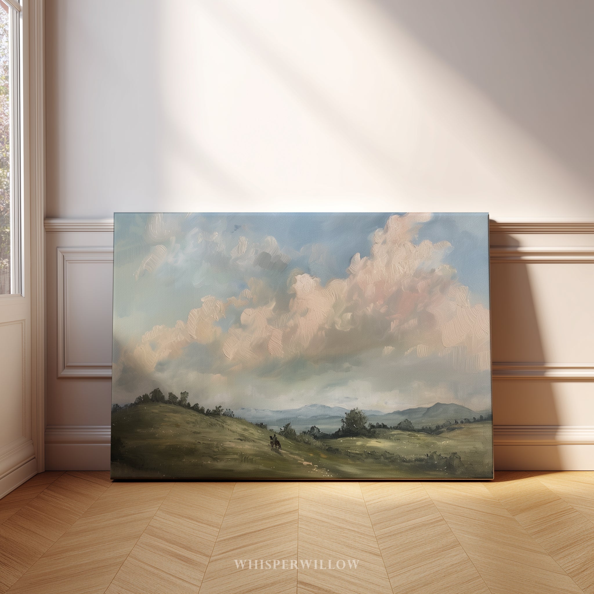 Leinwandbild „Pferdeland“ | Idyllische Hügellandschaft | Rustikale Landhausdeko im Vintage-Stil