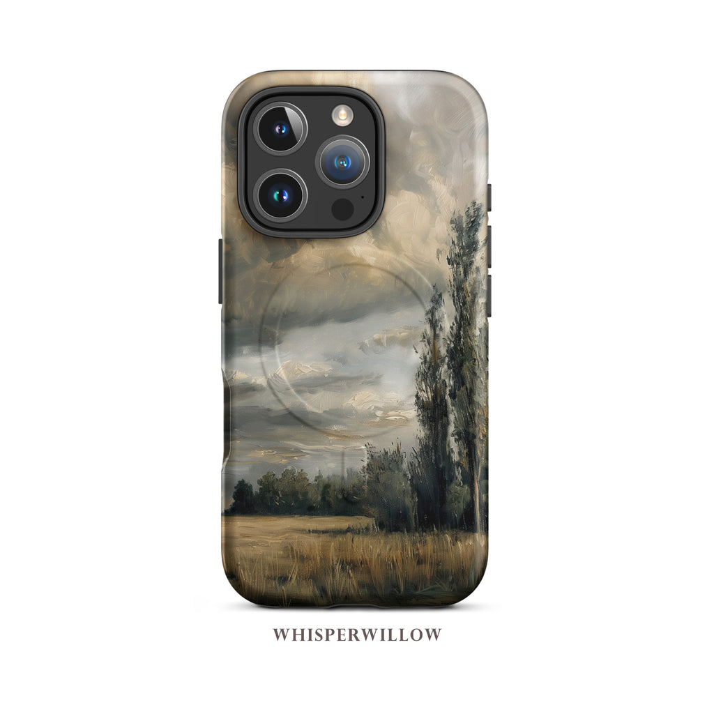 Moody Landscape Phone Case Compatible with iPhone MagSafe | Stormy Sky Nature Art | Rustic Scenic Aesthetic Multi-Size Gift by WhisperWillow Studios