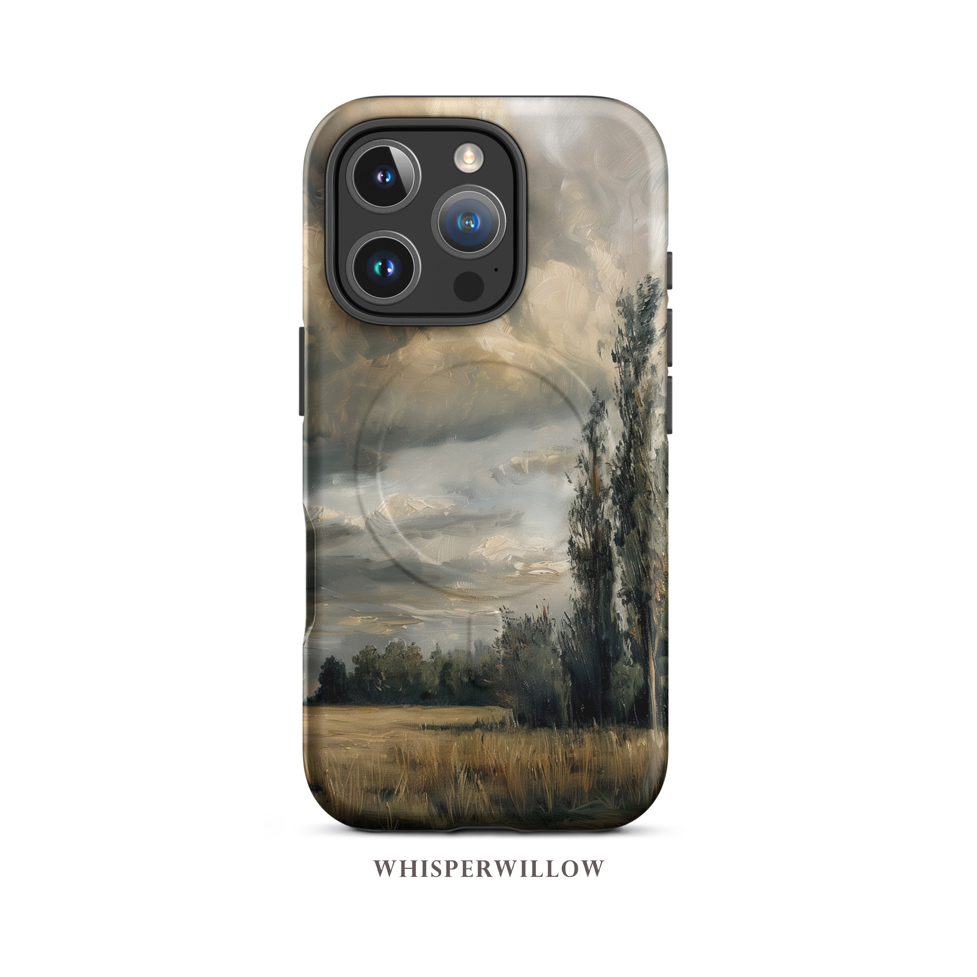 Moody Landscape Phone Case Compatible with iPhone MagSafe | Stormy Sky Nature Art | Rustic Scenic Aesthetic Multi-Size Gift by WhisperWillow Studios