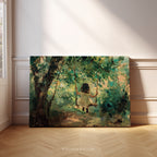 Vintage-Leinwandbild mit Kinderbaumschaukel | Verspielte Waldlandschaft | Nostalgische Kinderzimmerdekoration