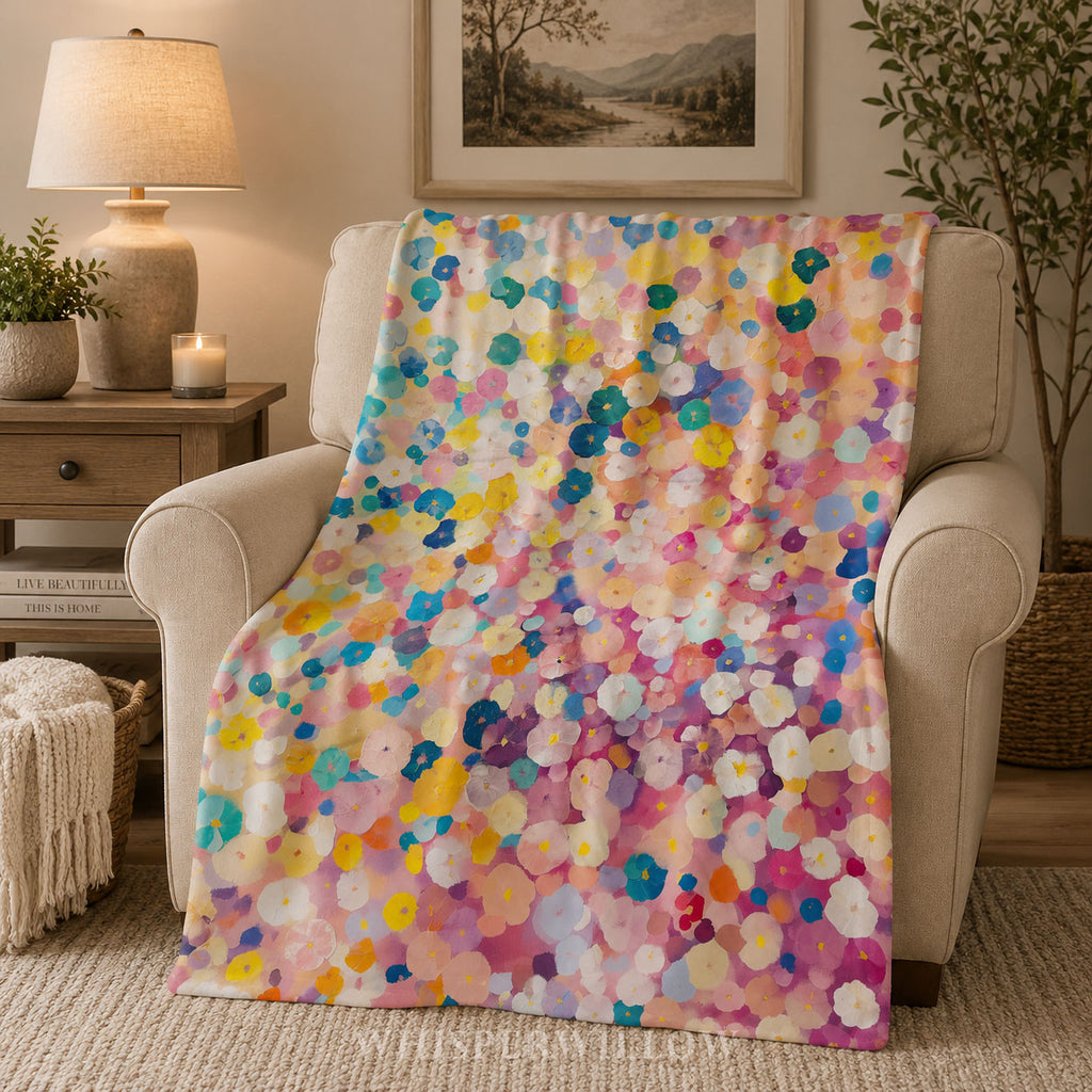 Colorful Floral Abstract Throw Blanket - Pastel Spring Flowers Gift