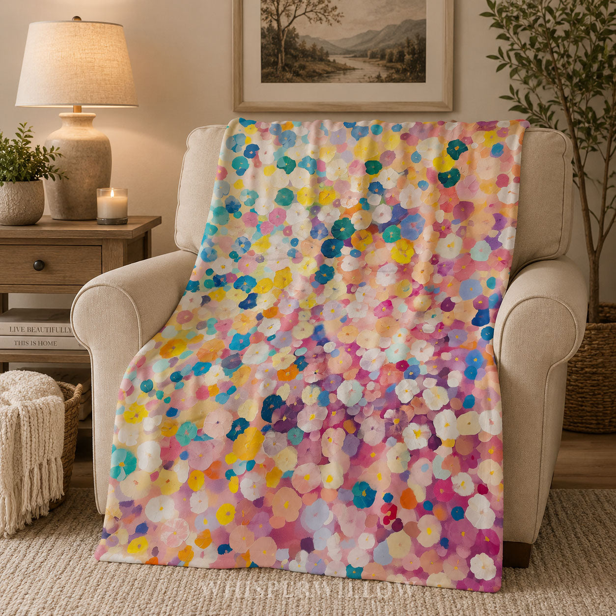 Colorful Floral Abstract Throw Blanket - Pastel Spring Flowers Gift