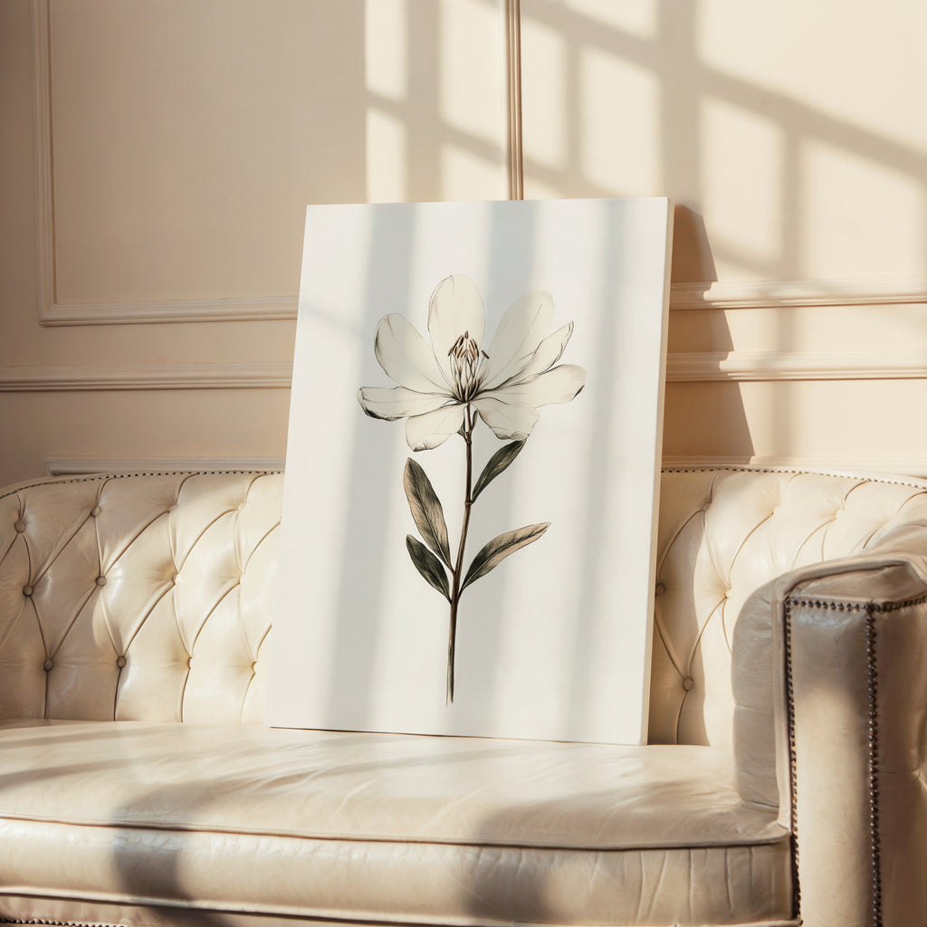 Magnolien-Leinwandbild | Vintage-Illustration mit weißen Blumen | Schlichte, elegante und klassische Dekoration