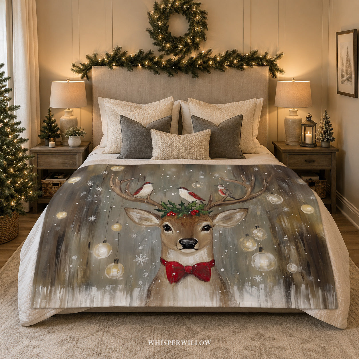 Christmas Deer Throw Blanket - Winter Holiday Reindeer Snow Gift