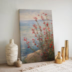 Leinwandbild mit roten Küstenwildblumen | Blumendesign zum Unabhängigkeitstag | Sommerdeko zum 4. Juli, Botanische Meeresmotive