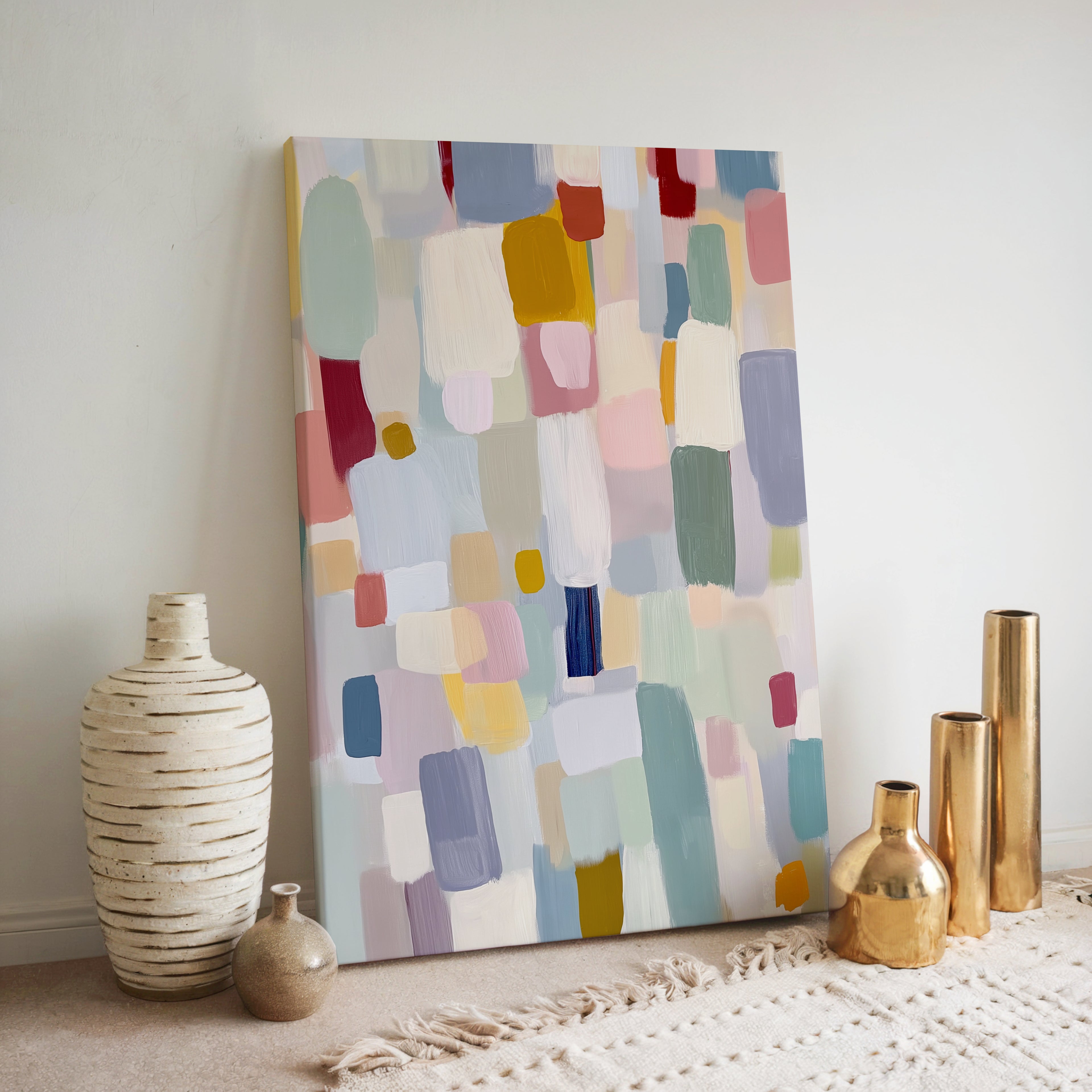 Abstrakte Leinwandbilder mit Pastellblöcken – Modernes, minimalistisches und zeitgenössisches Design