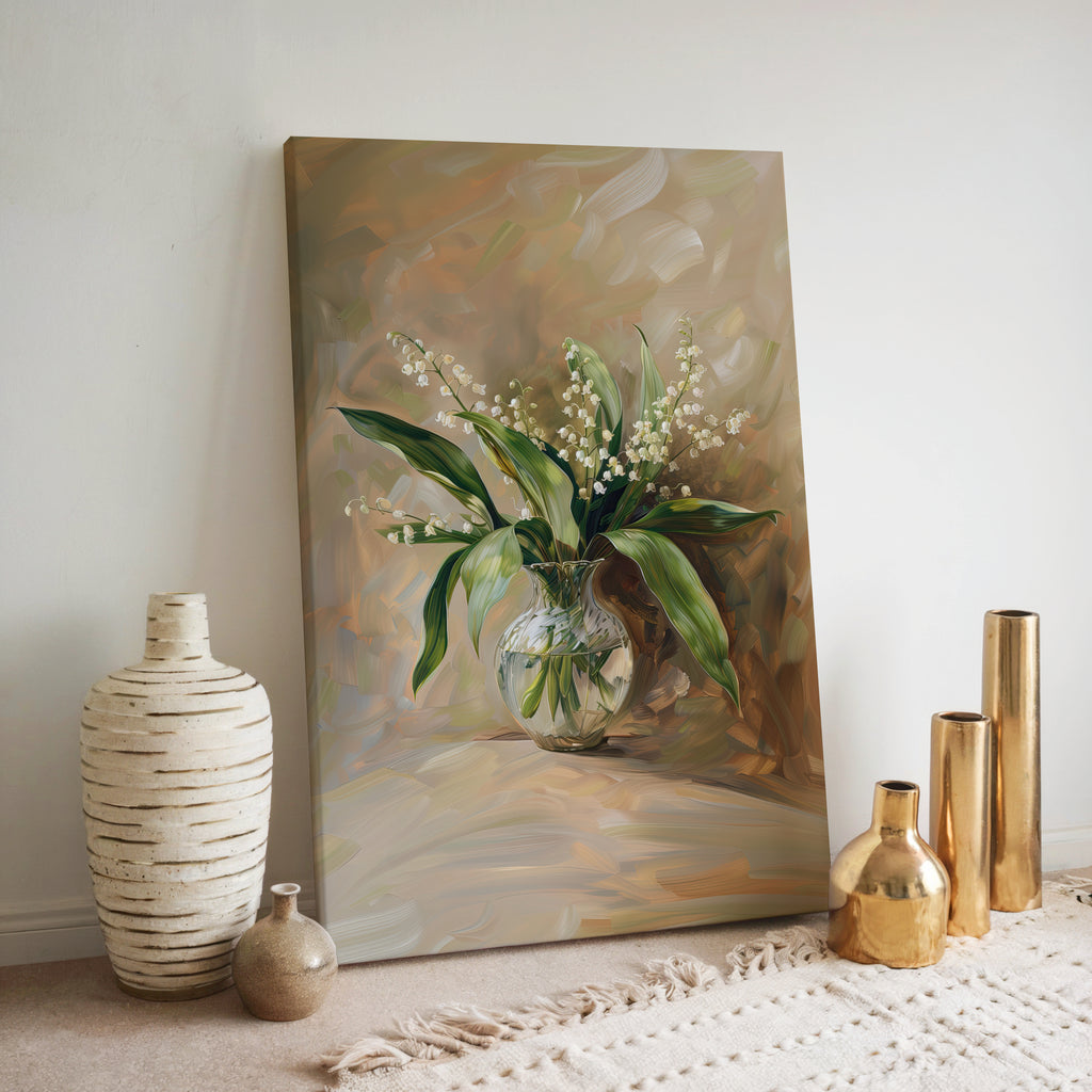 Tableau sur toile Muguet - Bouquet floral vintage, nature morte botanique élégante, magnifique décoration champêtre classique