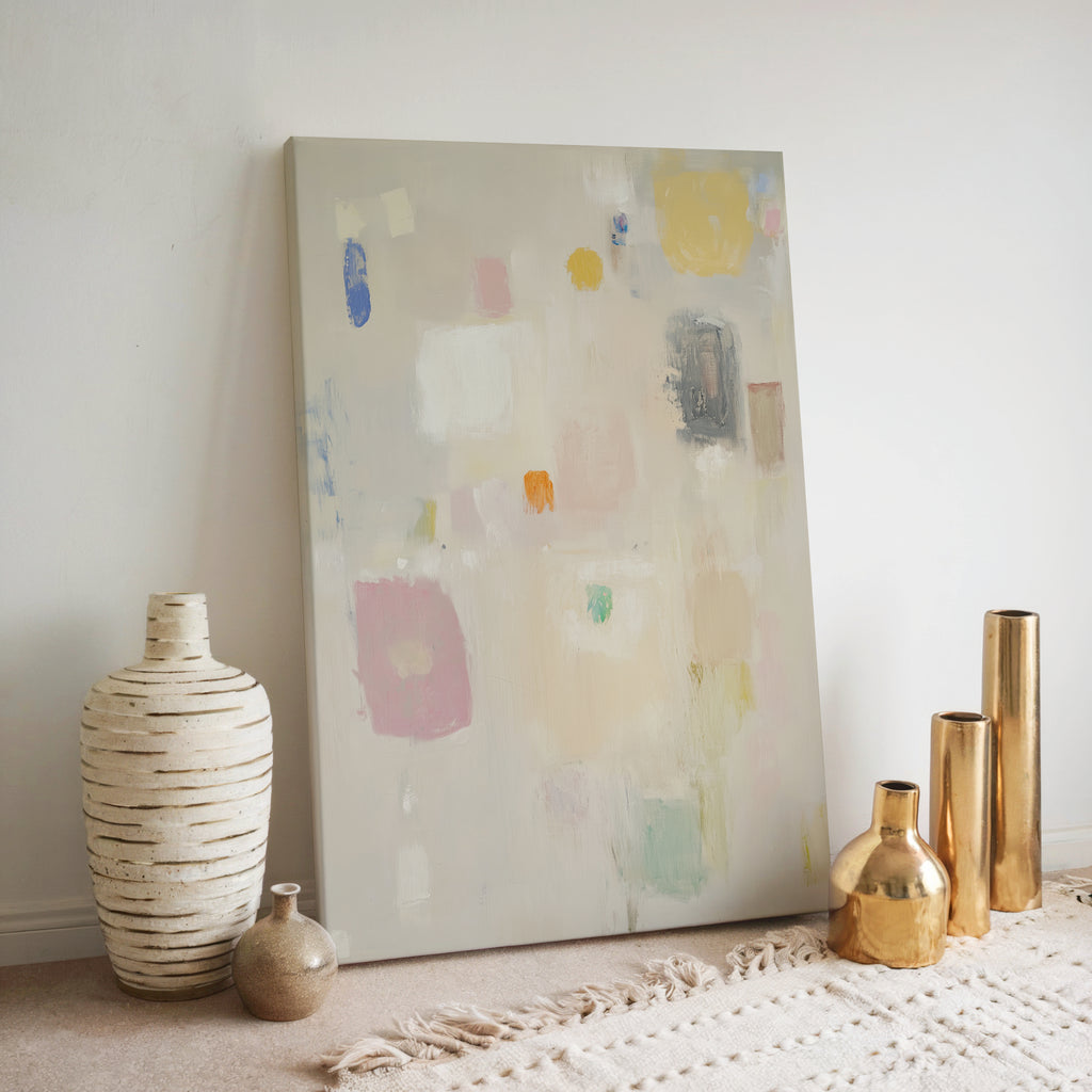 Abstrakte Pastell-Leinwandbilder | Beige-neutrale Farbblockmuster | Moderne minimalistische Wohndekoration