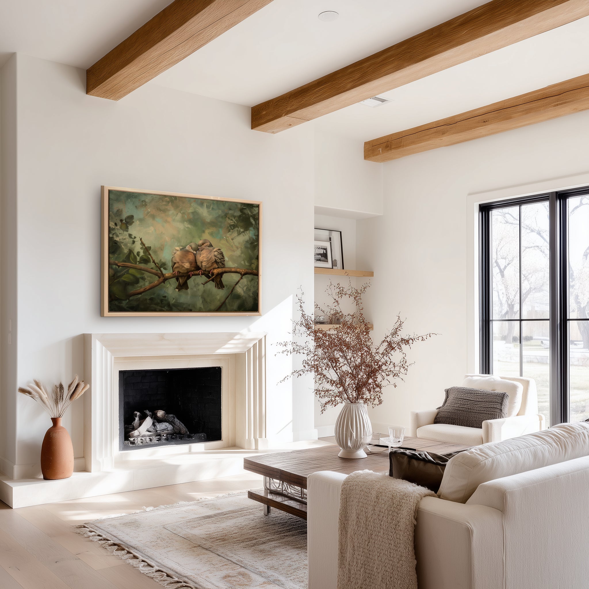 Leinwandbild mit Trauertauben | Vintage-Design mit Liebesvögeln | Stimmungsvolle Naturdekoration