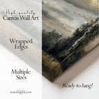 Leinwandbild „Stürmische Landschaft“ – Stimmungsvoller, bewölkter Himmel, Vintage-Landsonnenuntergang