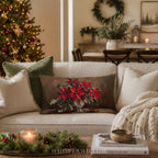 Coussin décoratif de Noël à motif poinsettia - Coussin rouge festif