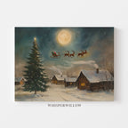 Santa Sleigh Over Moonlit Winter Sky Christmas Wall Art Holiday Home Decor Gift