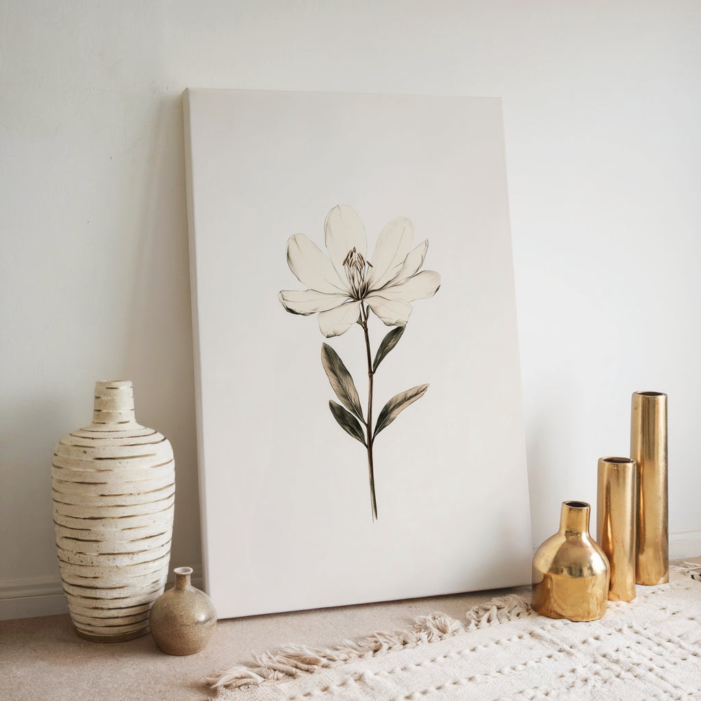 Magnolien-Leinwandbild | Vintage-Illustration mit weißen Blumen | Schlichte, elegante und klassische Dekoration