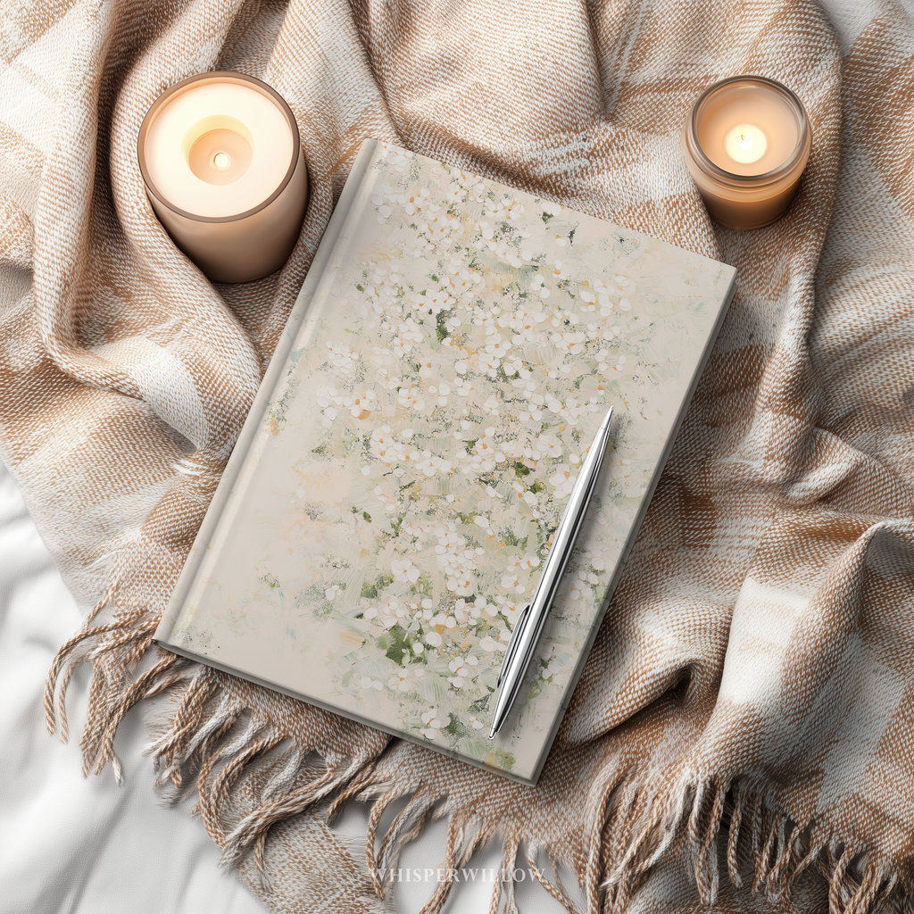 Floral Abstract Hardcover Journal - Sage Green Cream Botanical Neutral Writer Notebook by WhisperWillow Studios Home Decor Gift