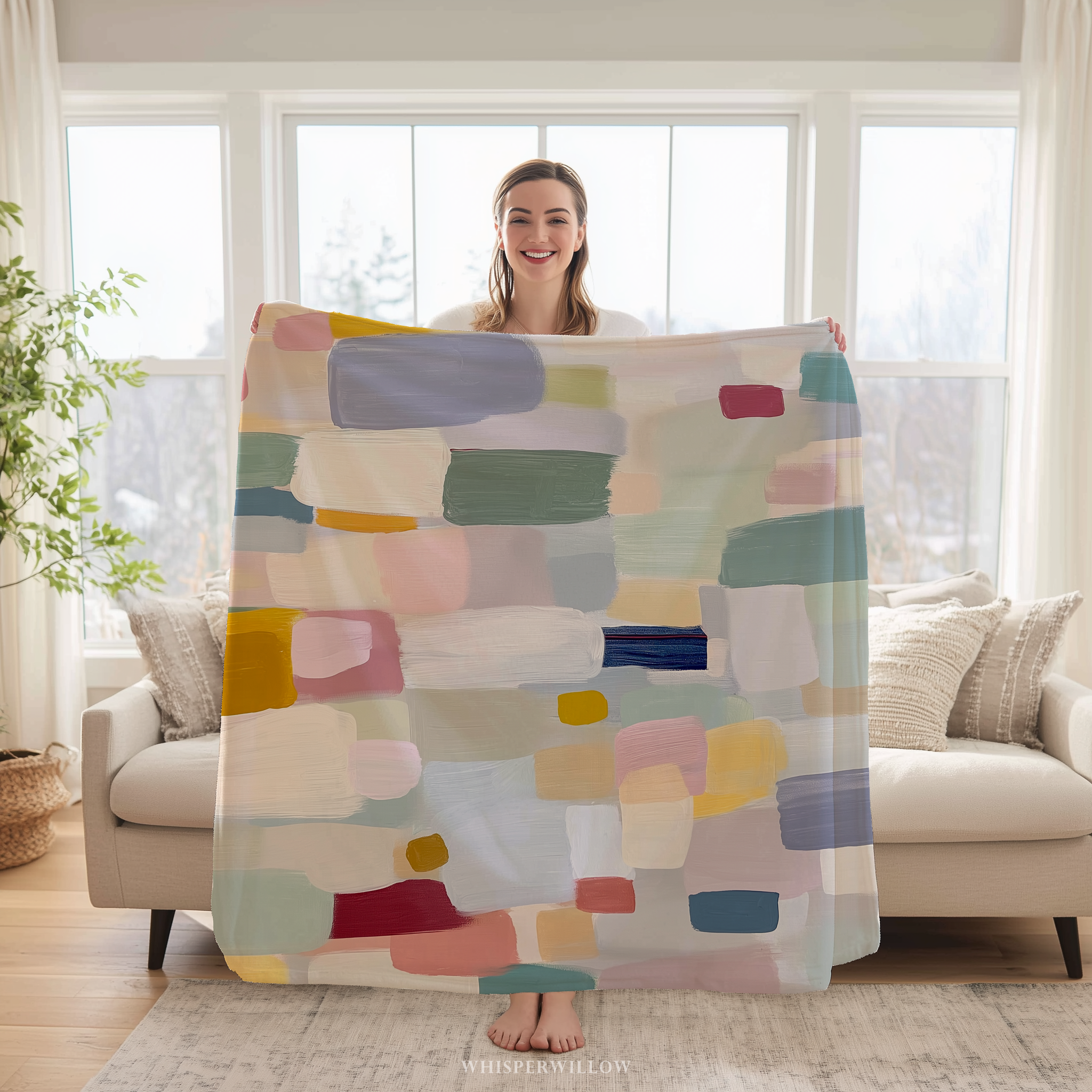Abstract Pastel Throw Blanket - Modern Colorful Blocks Painted Art Gift