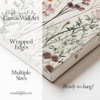 Wildflower Meadow Canvas Wall Art | Neutral Botanical Floral Illustration | Cottagecore Vintage Nature Decor | Minimalist Bedroom Artwork