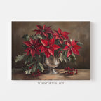 Holiday Poinsettia Floral Still Life Canvas Wall Art Christmas Home Decor Gift
