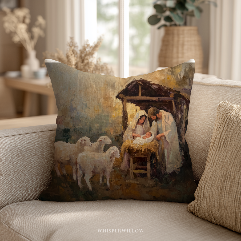 Coussin décoratif Crèche - Coussin de Noël Sainte Famille
