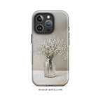 Floral Phone Case Compatible with iPhone – Neutral Baby's Breath Botanical Bouquet, Aesthetic Cute White Minimalist Art Design Gift by WhisperWillow Studios