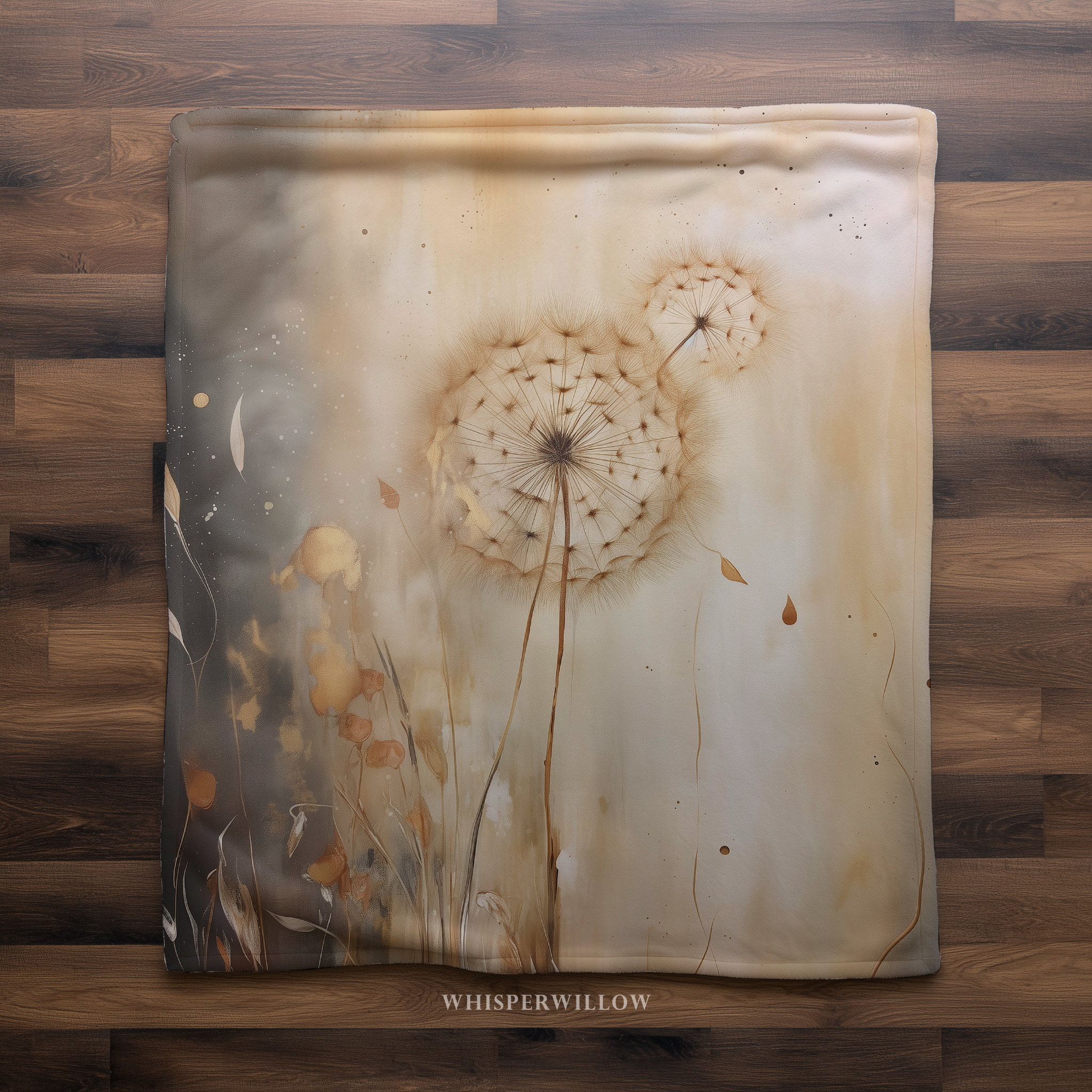 Dandelion Heart Throw Blanket - Neutral Botanical Watercolor Floral Gift