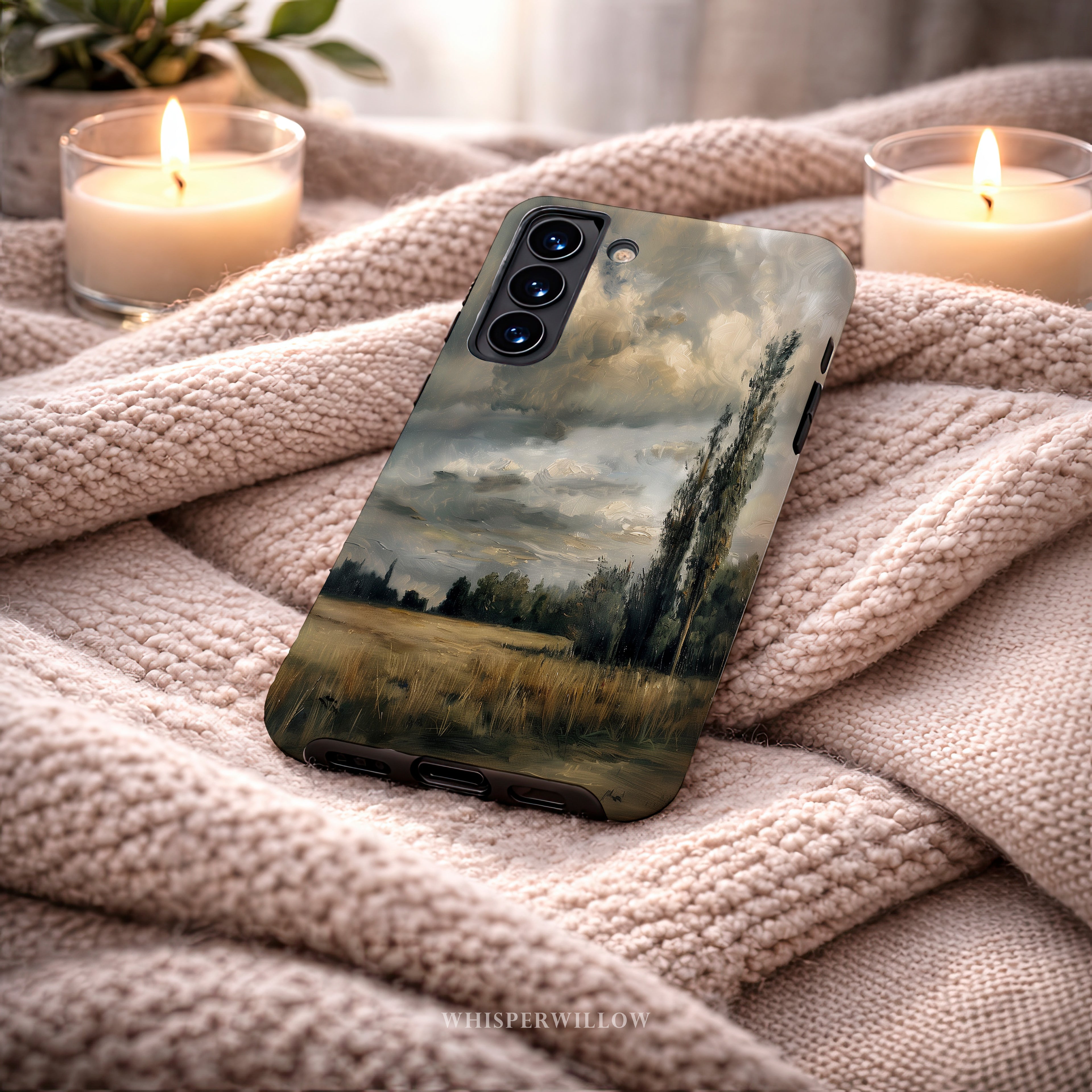 Moody Landscape Phone Case | Compatible with Samsung | Stormy Sky Nature Art Scenic Countryside Aesthetic Neutral Earthy