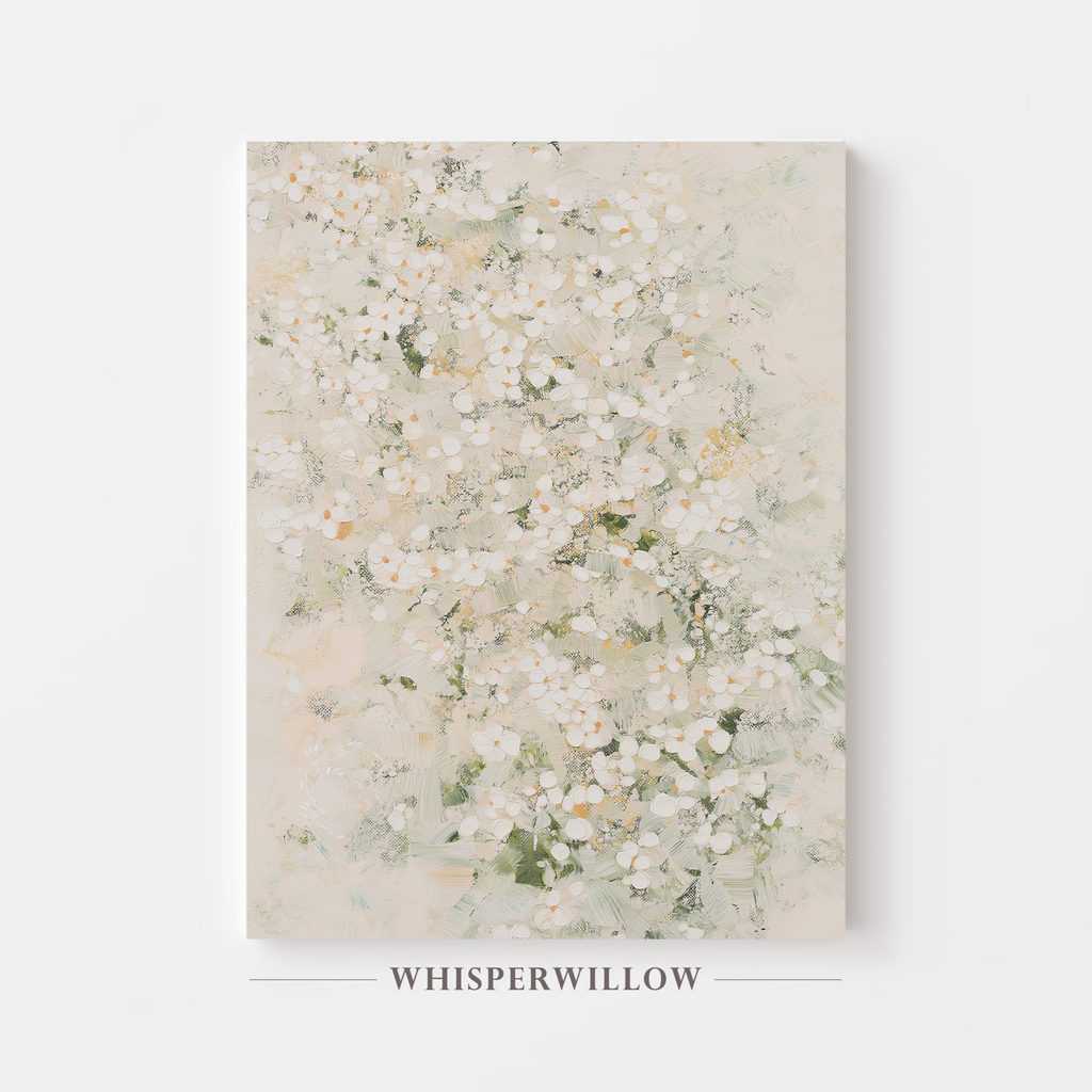 White Wildflower Meadow CANVAS Wall Art - Soft Neutral Botanical Nature, Abstract Floral Home Decor, Large Statement Print by WhisperWillow Studios Home Decor Gift