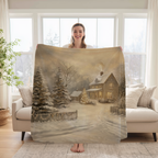 Enchanted Winter Cottage Throw Blanket - Christmas Lights Snowy Forest by WhisperWillow Studios Home Decor Gift