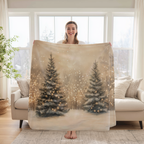 Winter Forest Throw Blanket - Snowy Trees Golden Lights by WhisperWillow Studios Home Decor Gifts