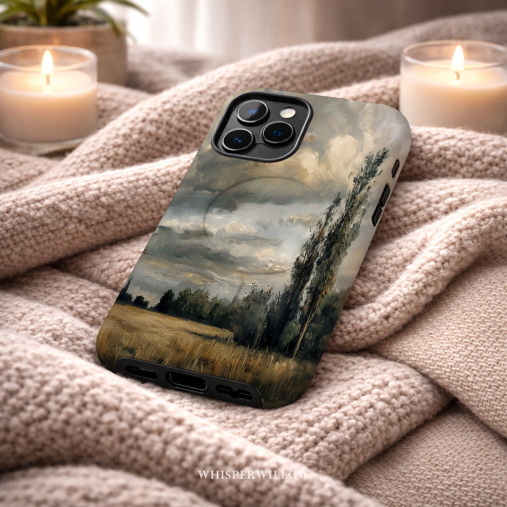 Moody Landscape Phone Case Compatible with iPhone MagSafe | Stormy Sky Nature Art | Rustic Scenic Aesthetic Multi-Size