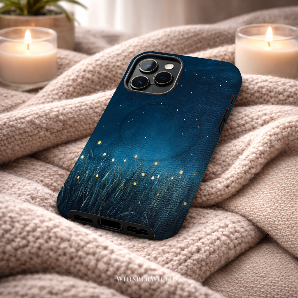 Firefly Night Sky MagSafe Case | Compatible with iPhone | Magnetic Charging | Dark Blue Stars Lightning Bugs | Protective Cover