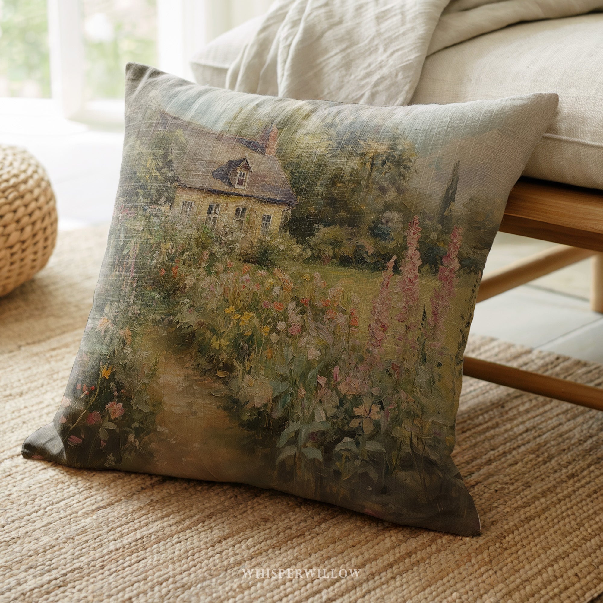 Floral Throw Pillow | Vintage English Garden Cottage | Wildflower Countryside Landscape | Farmhouse Cushion | Lumbar & Square