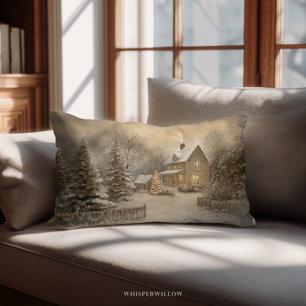Weihnachtskissen im Winter-Cottage-Stil – Gemütliches Kissen im verschneiten Landhausstil