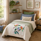 Colorful Songbird Plush Throw Blanket | Botanical Nature Decor | Cottagecore Bedding | Bird Lover Gift | Floral Home Accent
