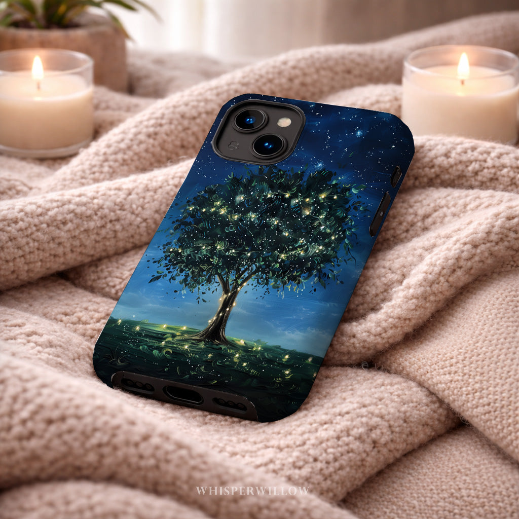 Mystical Tree Art Phone Case | Compatible with iPhone | Aesthetic Night Sky Glowing Fireflies Dreamy Stars Fantasy Nature