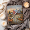Autumn Pumpkin Farm Hardcover Journal - Red Barn Sunset Country Road Harvest Notebook by WhisperWillow Studios Gift