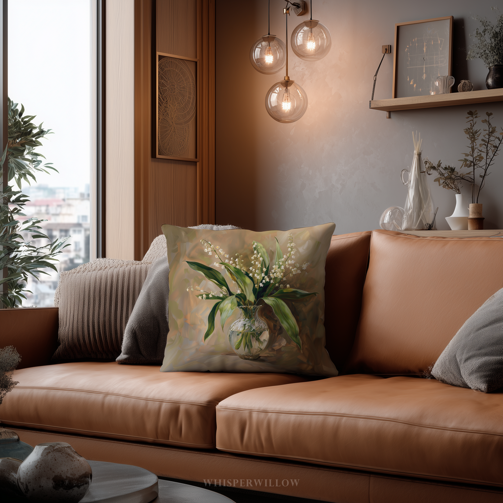 Lily of the Valley Throw Pillow - Floral Botanical Art Cushion