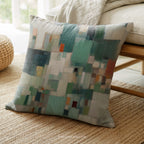 Abstract Geometric Throw Pillow | Color Block Teal Neutral Lumbar Cushion | Modern Minimalist Decor | Housewarming Gift
