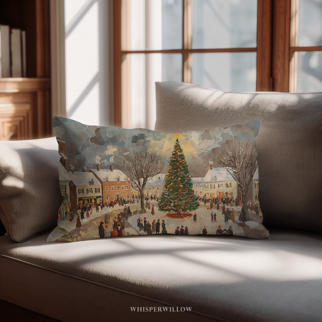 Festliches Dekokissen – Kissen mit Winterdorf-Weihnachtsbaum