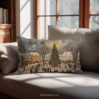 Festliches Dekokissen – Kissen mit Winterdorf-Weihnachtsbaum