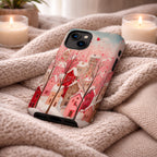 Romantic Winter Village Aesthetic Phone Case – Compatible with iPhone Models | Snowy Pink Heart Art