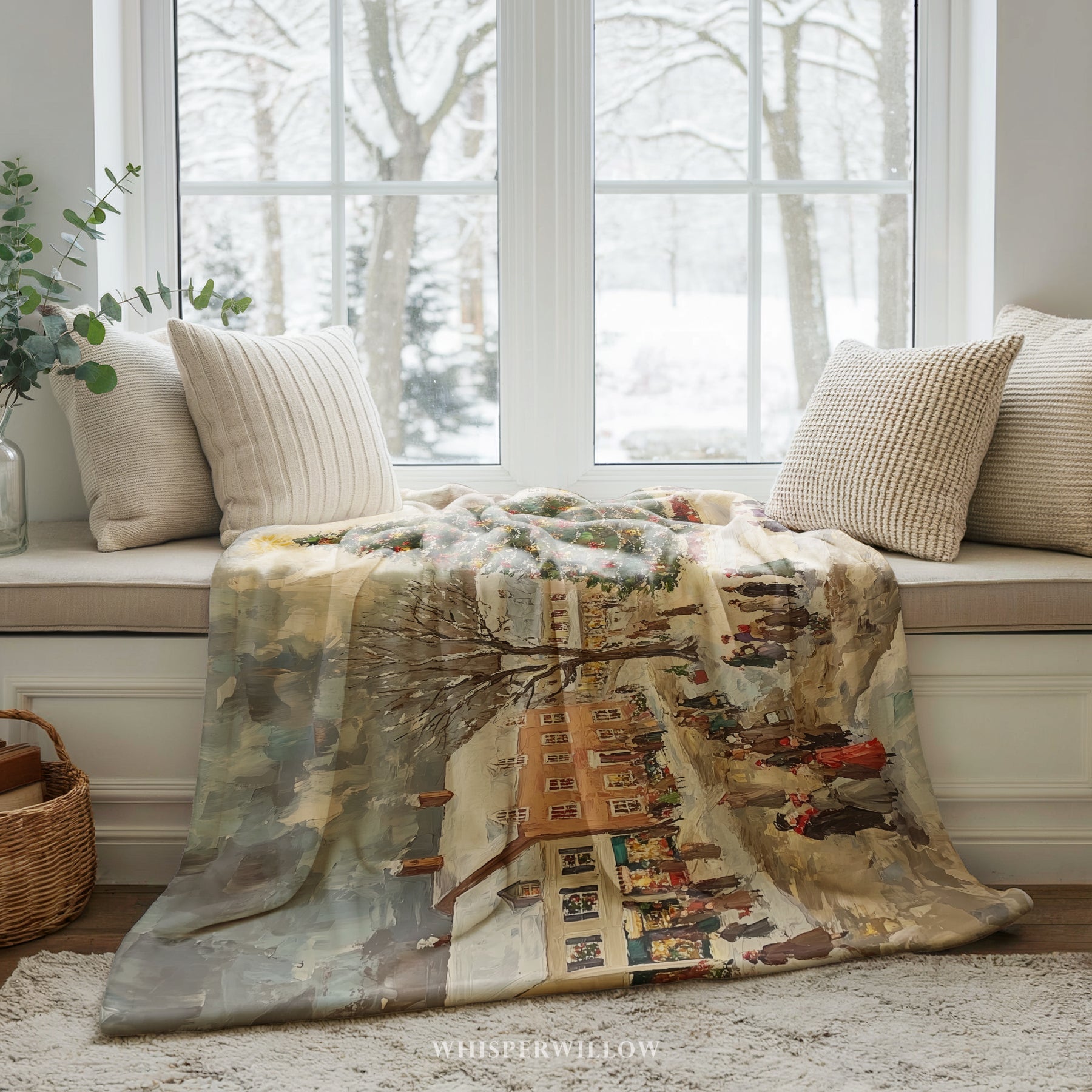 Vintage Christmas Village Throw Blanket - Winter Holiday Snowy Town Gift