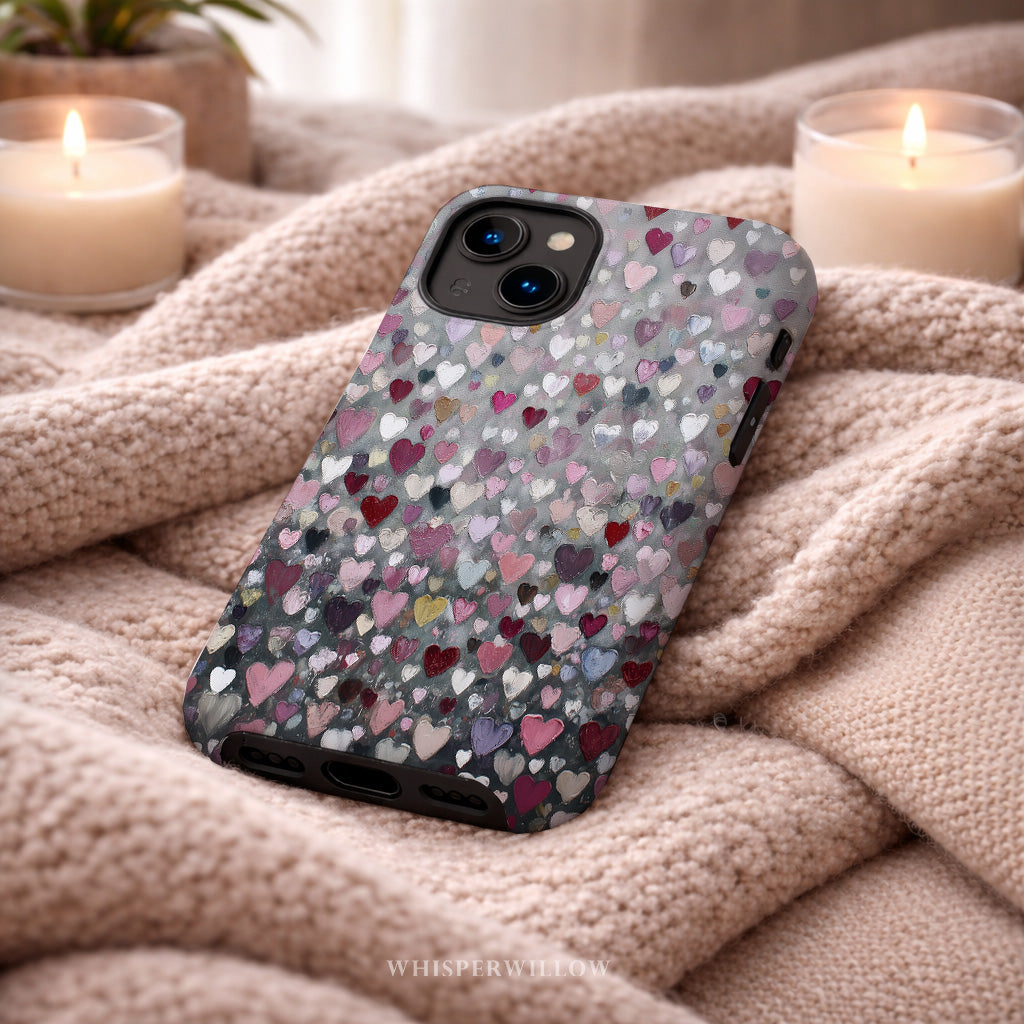 Romantic Heart Pattern Phone Case | Compatible with iPhone | Pink Red Black Grey Love Cover