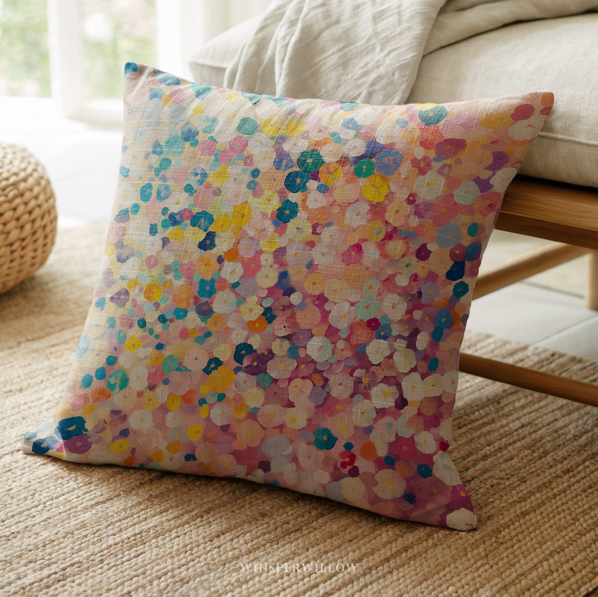 Colorful Floral Abstract Pillow and Case | Pastel Flower Garden Cushion Decorative Spring Accent Gift