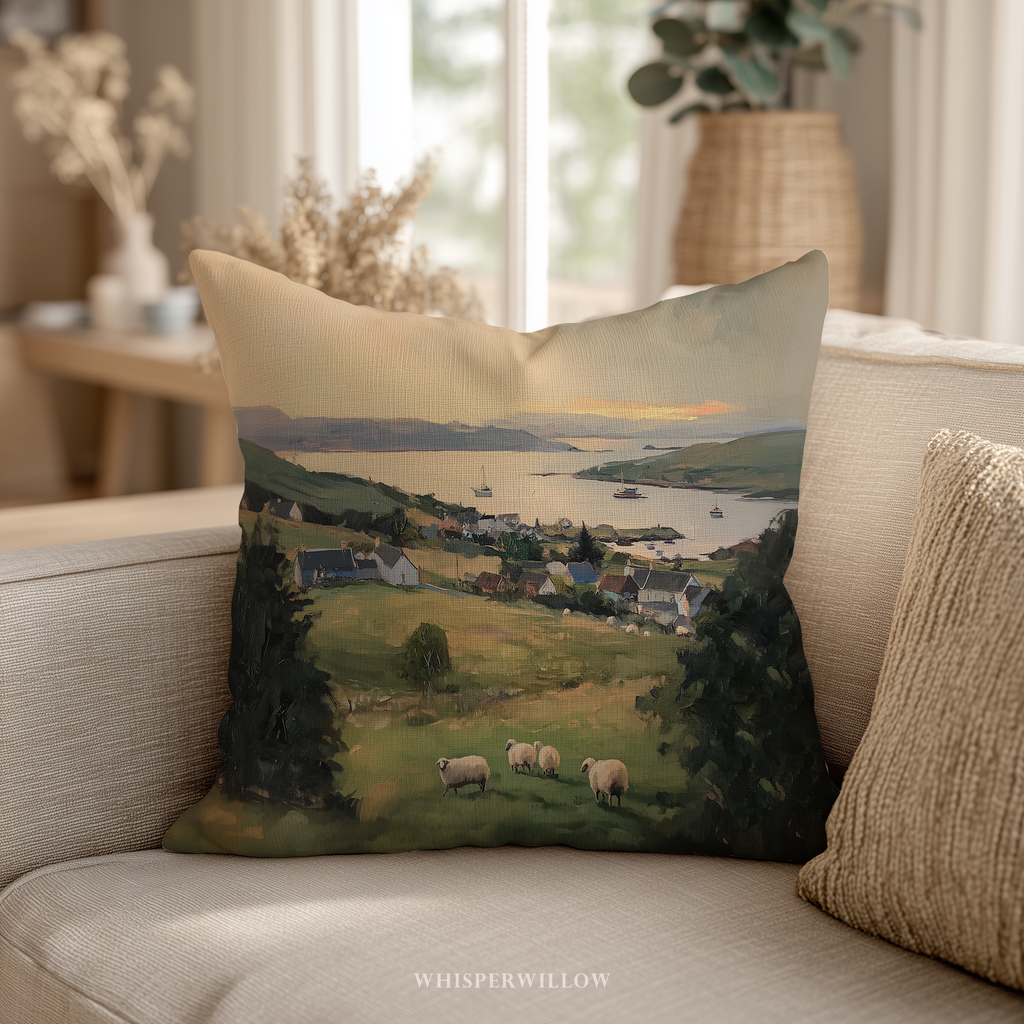 Dekokissen mit Küsten- und Landhausmotiv – Kissenbezug „Sheep Harbor Village“