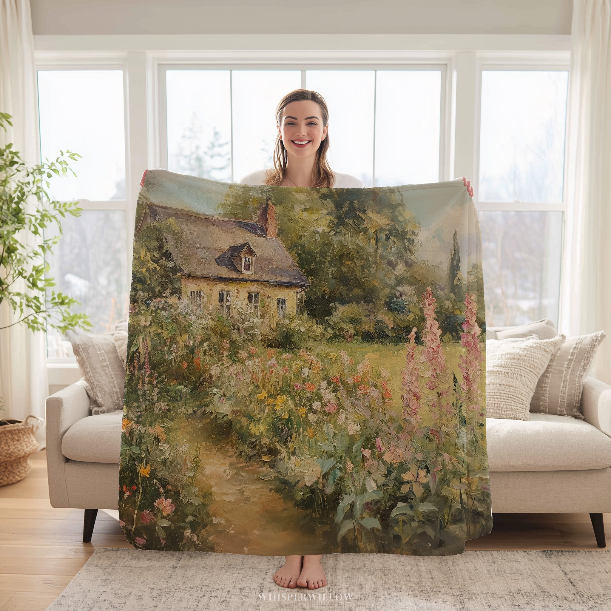 Floral Cottage Plush Throw Blanket | English Garden Botanical Meadow Vintage Landscape Cozy Sofa Bed Country Home Decor Soft Gift