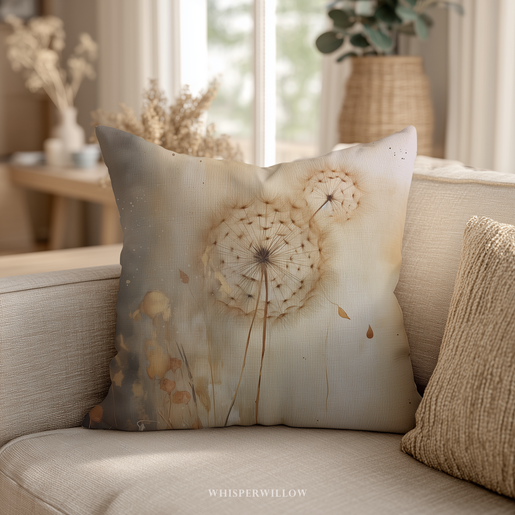 Neutrales Löwenzahn-Dekokissen – Stimmungsvolles florales Naturkissen