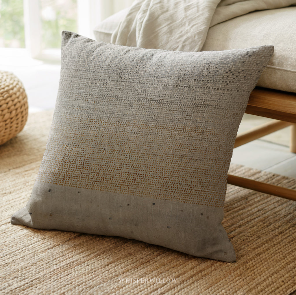 Neutral Abstract Throw Pillow | Beige Gray Geometric Dot Pattern | Modern Minimalist Lumbar Accent Cushion | Home Decor Gift by WhisperWillow Studios