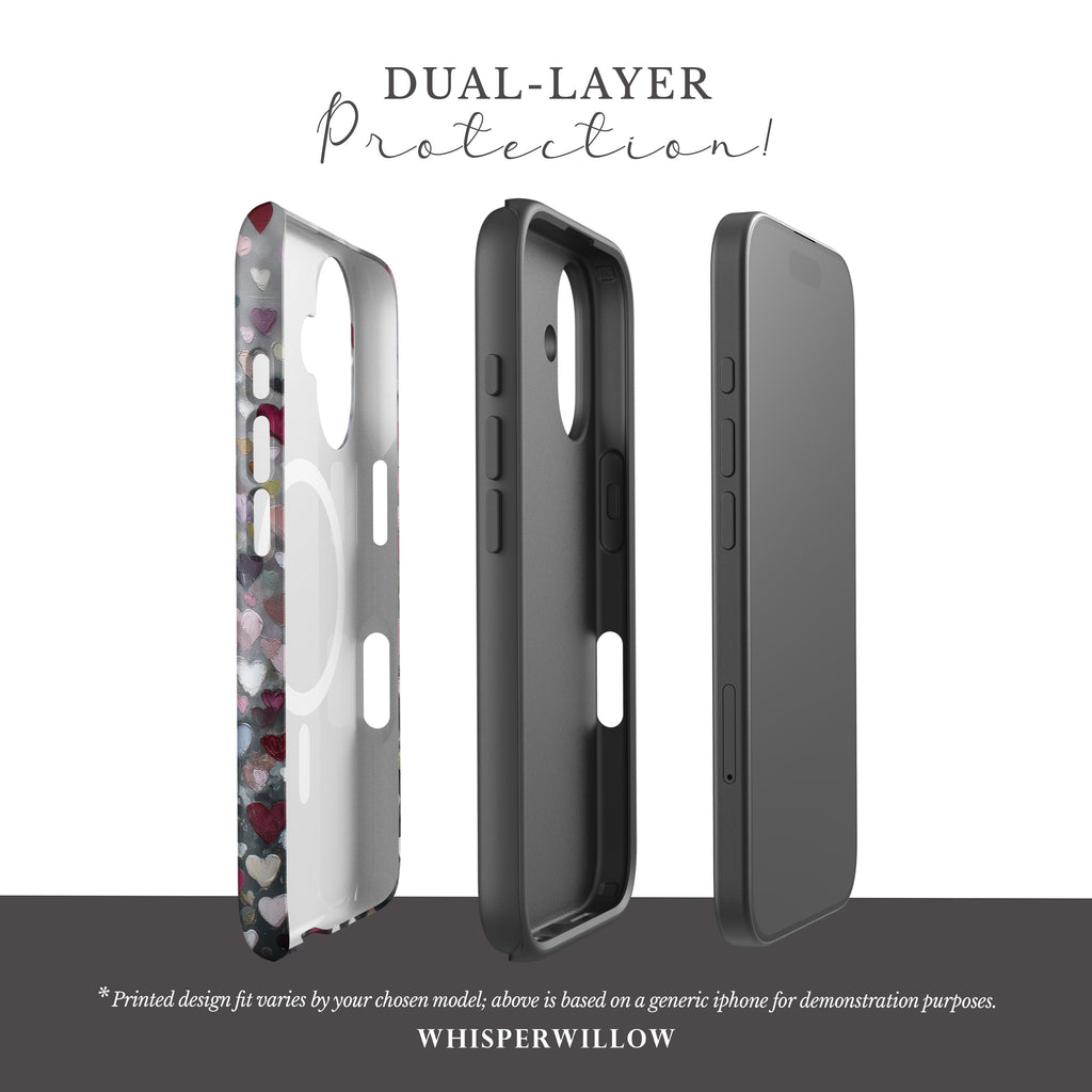 Romantic Heart Pattern Magnetic Case | Compatible with iPhone | Pink Red Grey Love Cover
