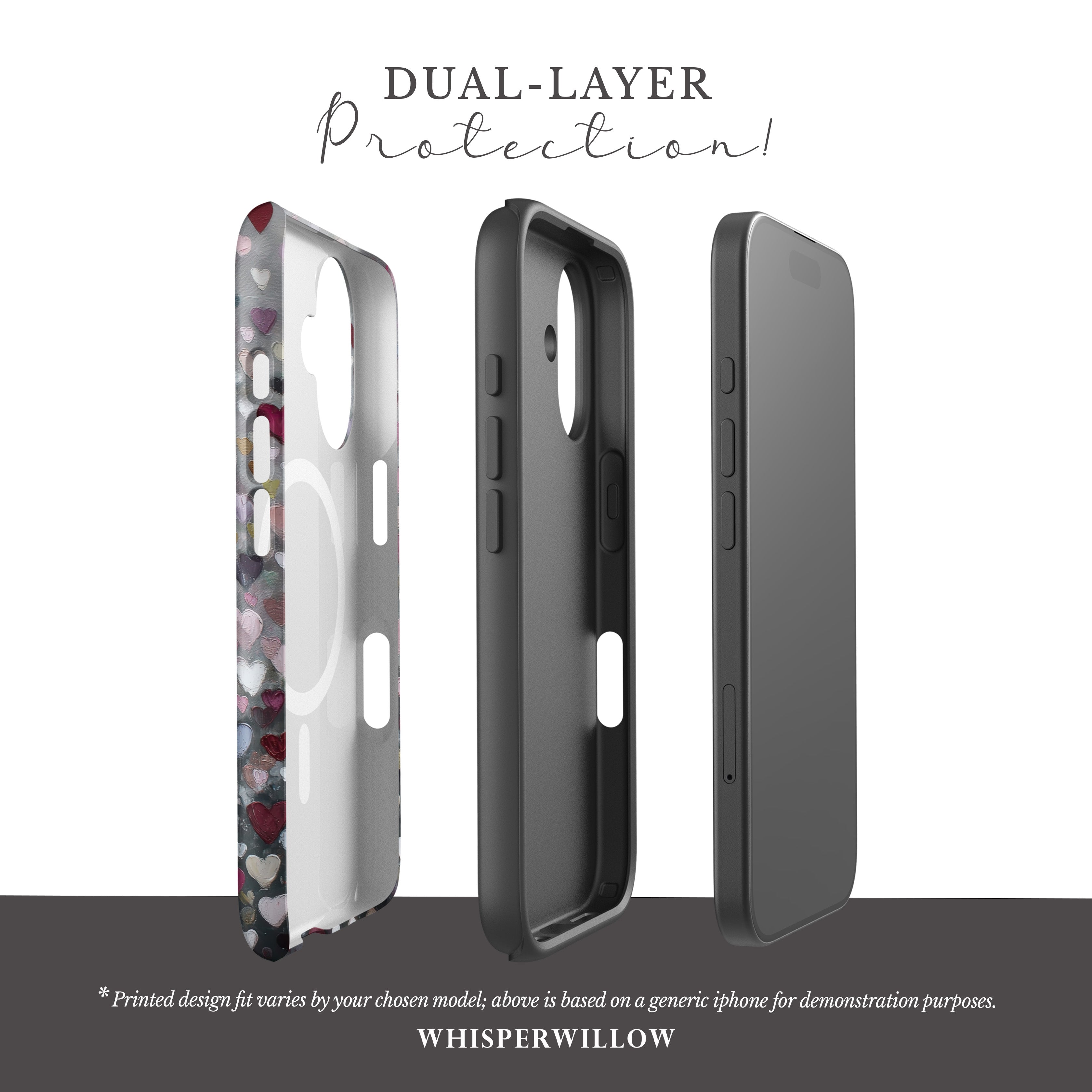 Romantic Heart Pattern Magnetic Case | Compatible with iPhone | Pink Red Grey Love Cover